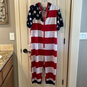 Briefly Stated Hooded Romper American Flag Capri Onesie